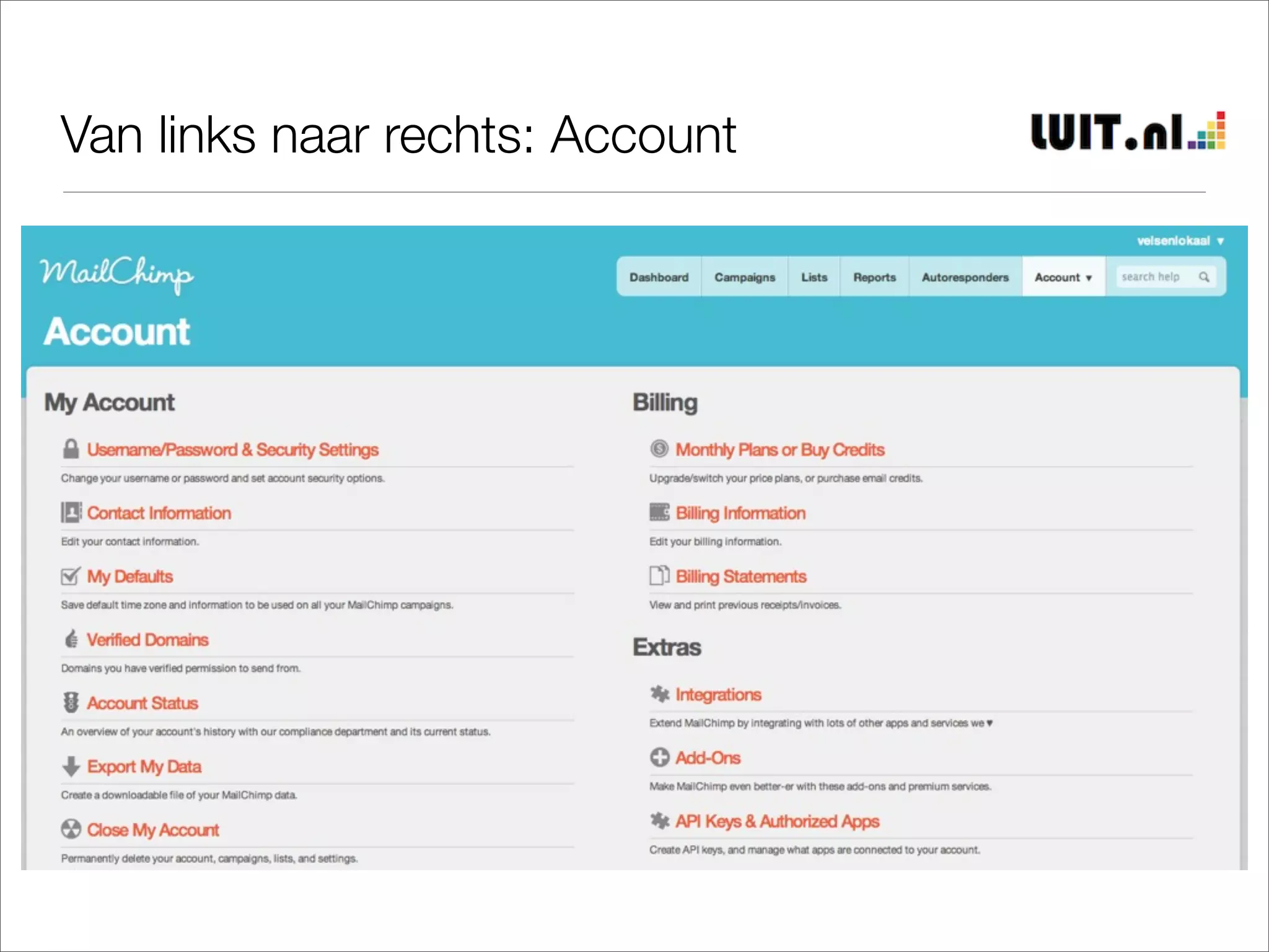 Van links naar rechts: Account
 