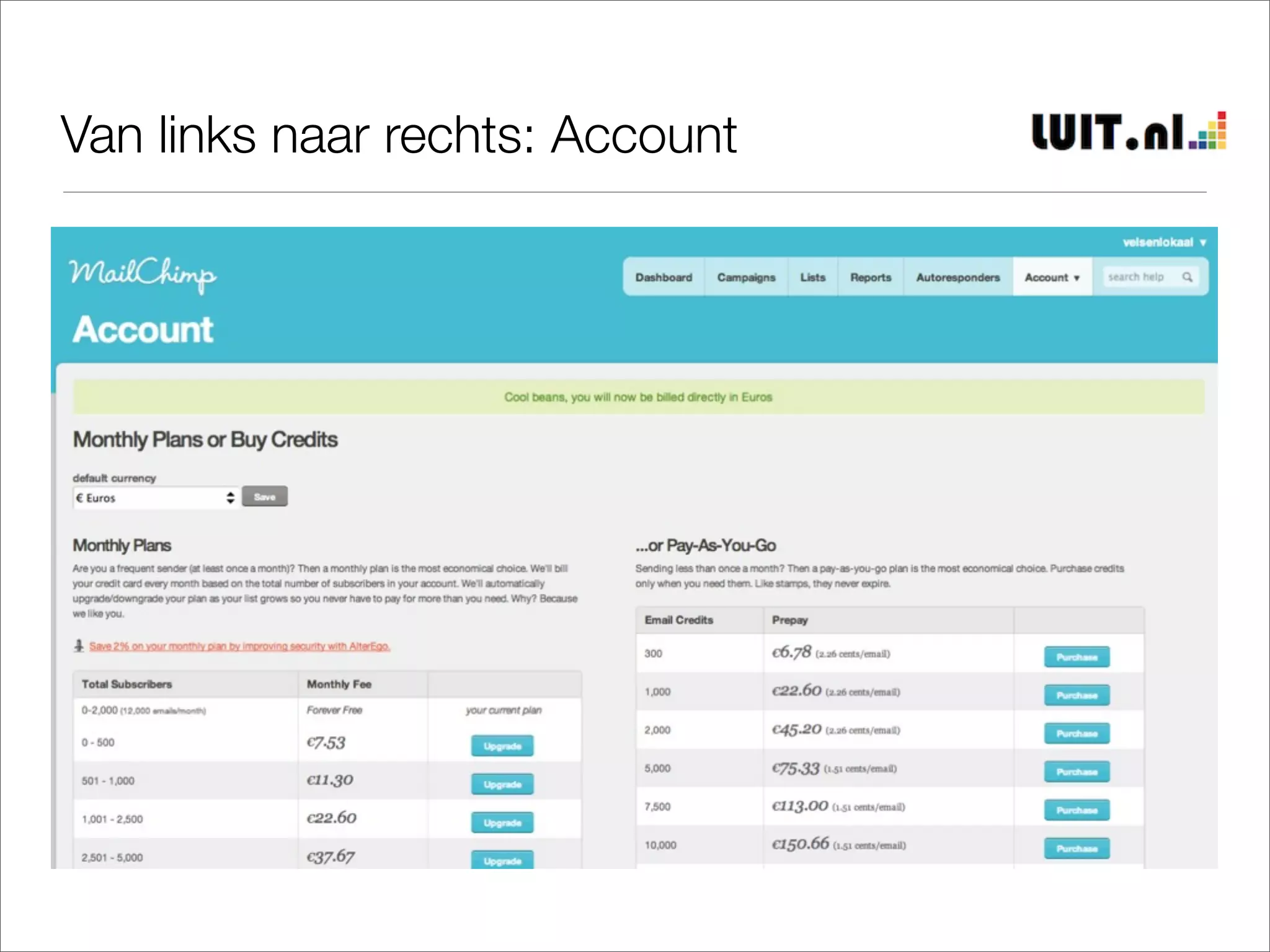 Van links naar rechts: Account
 