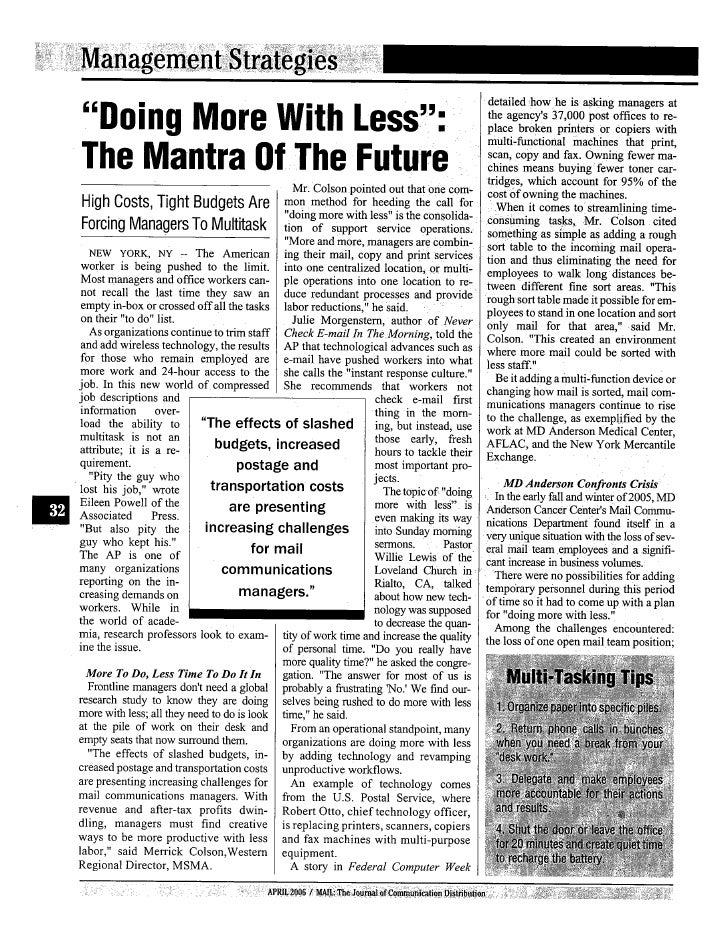 2006 Mail Magazine Article How to do more with less