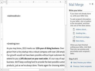 5. Repeat these steps each
time you need to enter
information from your data
record. In our example,
we'll add a Greeting line.
 