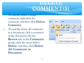 Comment Rrmoved REVIEW TAB : Proofing group and Comments group | PPT