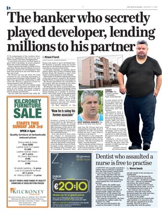 v1                                                           Irish Mail on Sunday JANUARY 3 • 2010
  8



The banker who secretly
played developer, lending
millionsto hispartner
IT IS symptomatic of the reckless disre-
                                                ByMichael O’Farrell
gard for regulations that led to our eco-
nomic misery and mass unemployment.             INVESTIGATIVE CORRESPONDENT
  A top bank executive worked hand in
glove with a developer on secret property       Wynne just wants to ‘put it all behind him’,
deals that would eventually collapse.           Mr Bennett is actually suing his former
  Senior commercial lender at Bank of Scot-     associate for facilitating the massive loans,
land Tony Wynne okayed millions of euro to      claiming he was given bad advice.
a business partner for developments they          A one-time manager of snooker player
both were involved in, the Irish Mail on Sun-   Jimmy White and a friend of Rolling Stone
day can reveal.                                 Ronnie Wood, Mr Bennett is also a first
  Mr Wynne lost his job when the bank           cousin of jailed gang boss John Gilligan.
realised he was offering mortgages to             When Bank of Scotland realised the extent
Lucan-based developer Eddie Bennett. The        of the joint property owned by Mr Bennett
bank first queried the relationship in 2005     and Mr Wynne, it launched an investigation.
when Mr Wynne’s superiors found he                Mr Wynne quit before the conclusion of
owned property with Mr Bennett.                 the inquiry that also focused on two other
  It has since been forced to initiate High     senior lenders no longer with the bank.
Court action to repossess one-third of the        Mr Bennett, who drove a convertible Fer-
units at one Dublin apartment complex           rari also funded by Bank of Scotland, relied
funded by its money and jointly owned in        heavily on his association with Mr Wynne to                                            COURT
part by Wynne and Bennett.                      obtain funding for a number of develop-                                                ACTION: The
  And the MoS has learned that while Mr         ments. Once built, many of the apartments                                              Orchard complex
                                                            were bought with Bank of Scot-                                             n Clondalkin.
                                                            land mortgages by friends,                                                 Right, Eddie Bennett
                                                            employees and relatives of Mr
                                                            Bennett. Others were joint-                                                as joint owners of the
                                                            owned by the pair but funded                                               seven apartments in
                                                            with First Active loans.                                                   Clondalkin. But Mr
                                                              An MoS analysis of The                                                   Bennett said he had
                                                                                                                                       taken over complete
                                                                                                                                       ownership only last
                                                           ‘Now he is suing his                                                        Tuesday.
                                                                                                                                         Documents show a
                                                                                                                                       half share of each of
                                                            former associate’                                                          the seven apartments
                                                                                                                                       was transferred to Mr
                                                                                                                                       Wynne by Mr Bennett in
                                                          Orchard, a block of 22 apart-                                                August 2005, just after
                                                          ments built by Mr Bennett in           QUIT DURING INQUIRY: Top              Bank of Scotland gave
                                                          Clondalkin, Dublin 22, reveals         lender at the bank Tony Wynne         the other 14 apartment
                                                          that Bank of Scotland funded the                                             owners loans of €270,000
                                                          2002 purchase of the site by Mr        said that Mr Wynne had now            each.
                                                          Bennett for €380,000. It also pro-     relinquished ownership of all of        All the Bank of Scotland
                                                          vided mortgages for nearly all of      properties. He said: ‘I’ve put that   mortgages used to buy the
                                                          the completed homes.                   behind me now. I don’t want to        14 apartments were only
                                                            Now, one-third of those units        comment at all about it.’             registered in 2008 although
                                                          are subject to repossession              Mr Bennett is also suing Mr         the owners took possession
                                                          orders, while seven are still listed   Wynne, claiming he had relied on      in 2005.
                                                          as owned by Wynne and Bennett.         him for financial advice on his         Similarly, a First Active
                                                            Both acknowledged to the MoS         projects. ‘We did everything he       mortgage on the seven units
                                                          that they had jointly owned prop-      asked,’ said Mr Bennett.              owned by the pair since the
                                                          erties including a house in Dods-        ‘But he should not have been in     summer of 2005 was not reg-
                                                          borough, Lucan, apartments in          business. He should have stuck        istered until 2008.
                                                          the Orchard, plus a further site       to his code of practice.’ Land reg-              michael.o’farrell
                                                          in Clondalkin. However, they           istry records still show the pair               @mailonsunday.ie




                                                                                                                          Dentist who assaulted a
                                                                                                                          nurse is free to practise
                                                                                                                          A DENTIST who sexually assaulted a
                                                                                                                          trainee nurse is still free to practise   By Warren Swords
                                                                                                                          after the Irish Dental Council failed
                                                                                                                          to remove him from its register.          specific details of the meeting are
                                                                                                                            The council said that it has not        confidential.
                                                                                                                          taken any disciplinary action despite       It is believed that because the
                                                                                                                          discussing the case last month.           offence committed by the dentist
                                                                                                                            It said it is prevented from taking     was a summary – decided by a judge,
                                                                                                                          action against the Cork dentist at        not a jury – and not an indictable
                                                                                                                          present.                                  conviction, the council cannot
                                                                                                                            In November, the middle-aged            consider the matter until a formal
                                                                                                                          dentist, who cannot be named for          complaint has been made. As of yet,
                                                                                                                          legal reasons, appeared in Cork           no complaint has been made to it.
                                                                                                                          District Court on three charges of          The council is due to meet in
                                                                                                                          sexual assault. Judge Tim Lucey           February when the issue will be
                                                                                                                          dismissed two of the charges but          discussed again but, until such time,
                                                                                                                          convicted the dentist for opening five    the dentist is free to work on
                                                                                                                          buttons on the nurse’s shirt.             members of the public.
                                                                                                                            The council is required by the State      A spokesman for the council said:
                                                                                                                          to maintain the register under the        ‘This incident is of concern to the
                                                                                                                          Dentists Act, 1985.                       IDC and was considered at its last
                                                                                                                            The case was discussed by the           meeting. The IDC is also co-
                                                                                                                          council on December 11 but the            operating fully with the gardaí.’
 