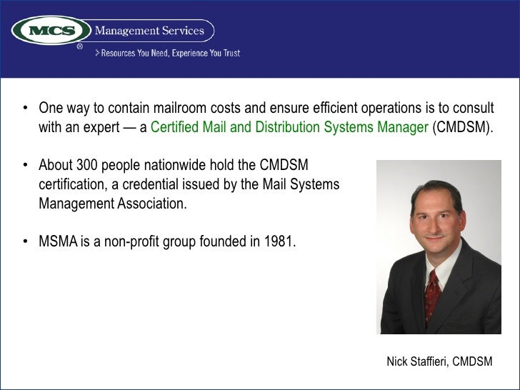 Mailroom Best Practices MCS Management Services.