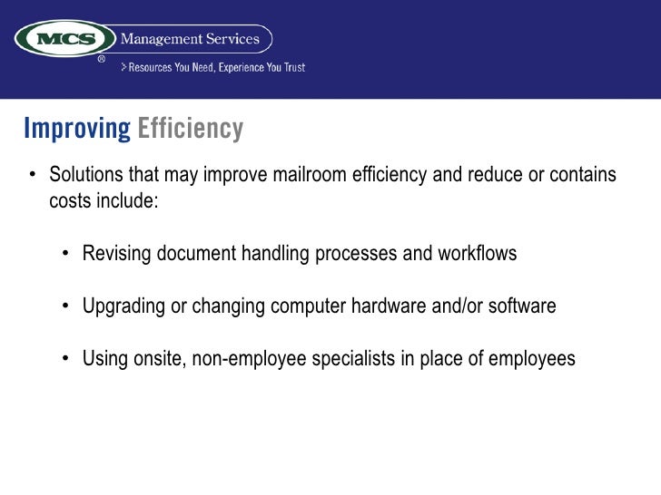 Mailroom Best Practices MCS Management Services.
