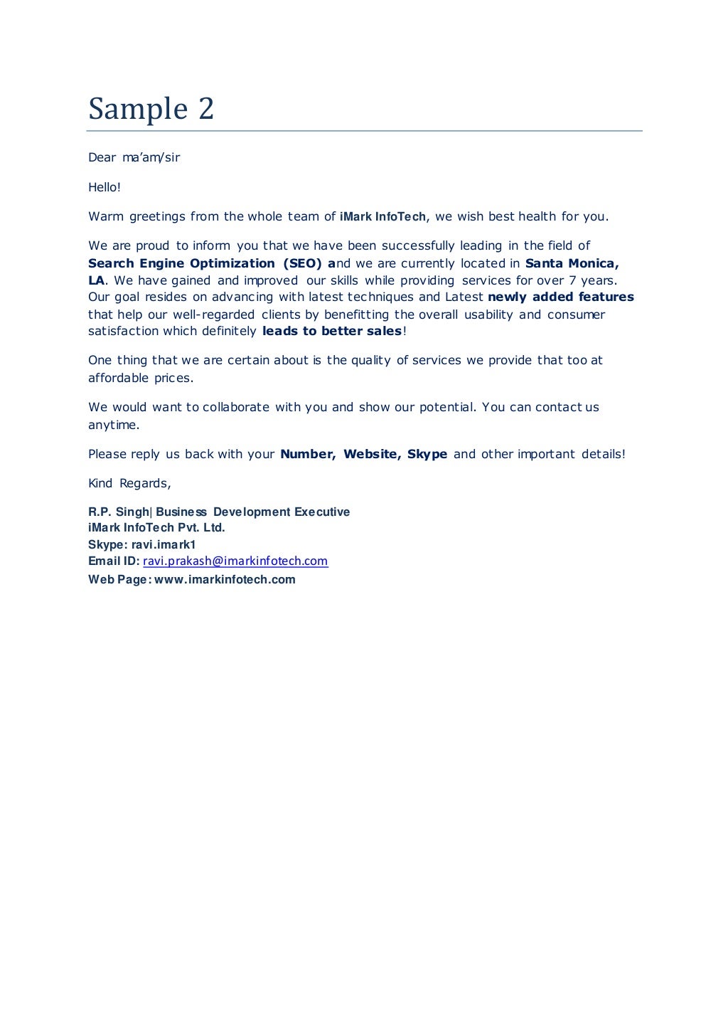 Mail samples for business proposals