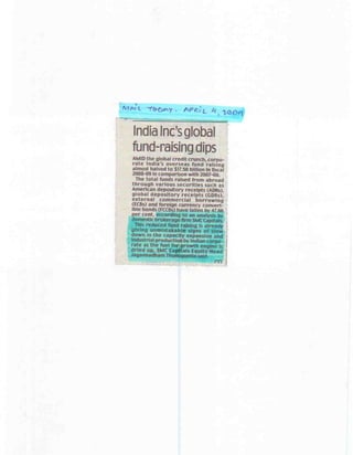 Mail Today 4,April 2009_India Inc's overseas fund raising dips