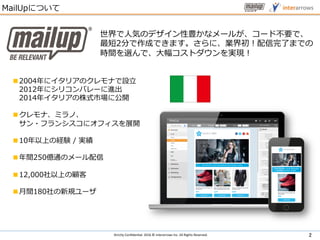 Strictly	Con?den:al.	2016	?	interarrows	Inc.	All	Rights	Reserved.	
MailUpˤĤ
2004˥ꥢΥʤO?
?2012˥ꥳХ`M
?2014ꥤꥢʽЈ˹_
ʡߥΡ
??ե󥷥˥եչ_
10ϤνUY / g
g250|ͨΥ`
12,000Ϥ
?g180Ҏ`
2	
?ݤΥǥNʥ`뤬`ɲҪǡ
2֤ɤǤޤˡIˤޤǤ
rgxǡ?ȥgF
 