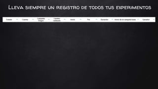 Lleva siempre un registro de todos tus experimentos
 