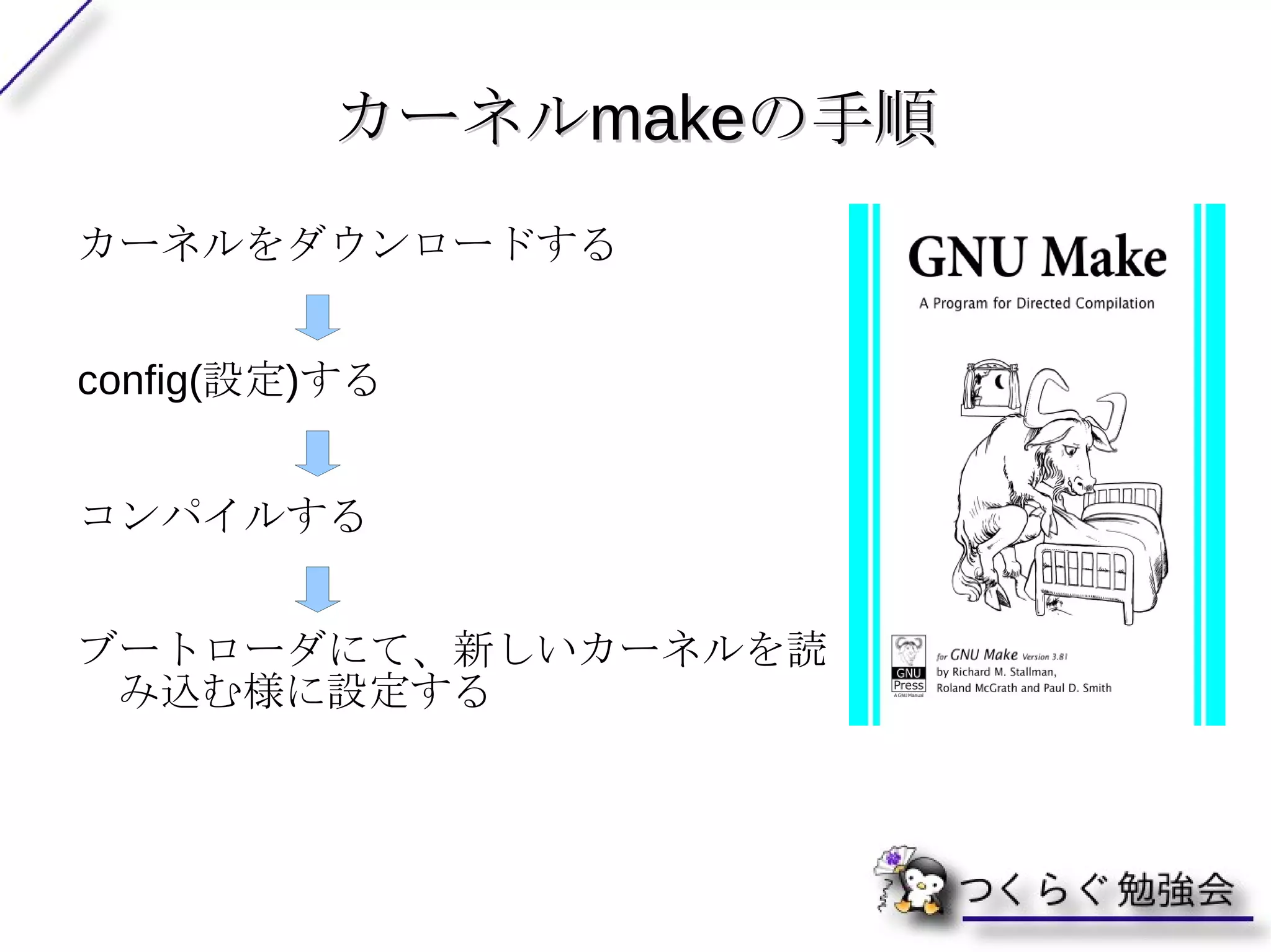 vanilla と patched カーネル Linux カーネルの中にも、色々と種類がある。 どんなカーネルを実行中なのか調べてみよう。 