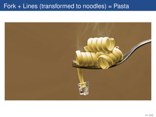 Fork + Lines (transformed to noodles) = Pasta




                                                14 / 202
 