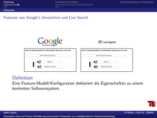 Konzeption eines auf Feature-Modellierung basierenden Frameworks zur modellgetriebenen Softwareentwicklung 