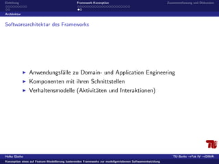 Konzeption eines auf Feature-Modellierung basierenden Frameworks zur modellgetriebenen Softwareentwicklung 