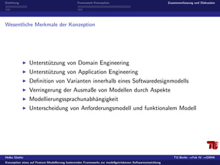 Konzeption eines auf Feature-Modellierung basierenden Frameworks zur modellgetriebenen Softwareentwicklung 