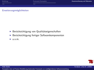 Konzeption eines auf Feature-Modellierung basierenden Frameworks zur modellgetriebenen Softwareentwicklung 
