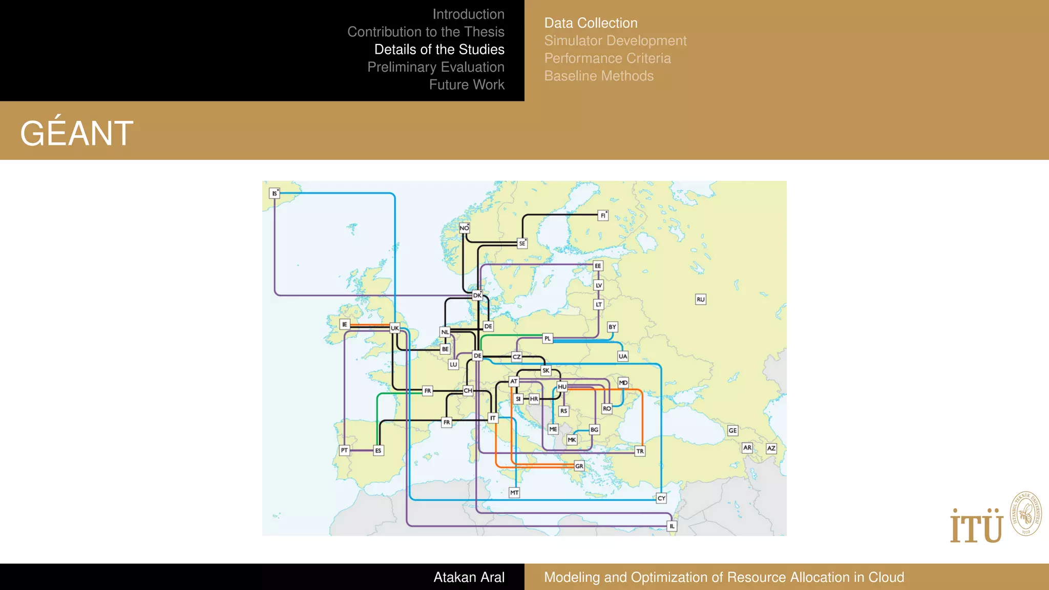 Introduction
Contribution to the Thesis
Details of the Studies
Preliminary Evaluation
Future Work
Data Collection
Simulator Development
Performance Criteria
Baseline Methods
GÉANT
Atakan Aral Modeling and Optimization of Resource Allocation in Cloud
 