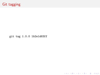 Git tagging
git tag 1.0.0 1b2e1d63ff
 