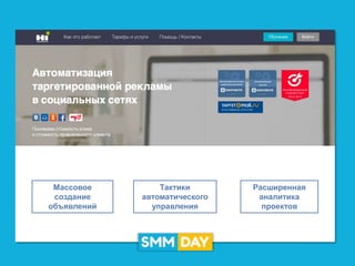 Расширенная
аналитика
проектов
Тактики
автоматического
управления
Массовое
создание
объявлений
 