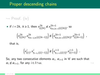 Proper descending chains
→ Proof. (iv)
if i = 2k, k ≥ 1, then x2k
ξ(2k)
≤ x2k+1
η2k,2k+1(ξ(2k))
, so
x2k
ξ(2k),x2k
η2k−1,2...