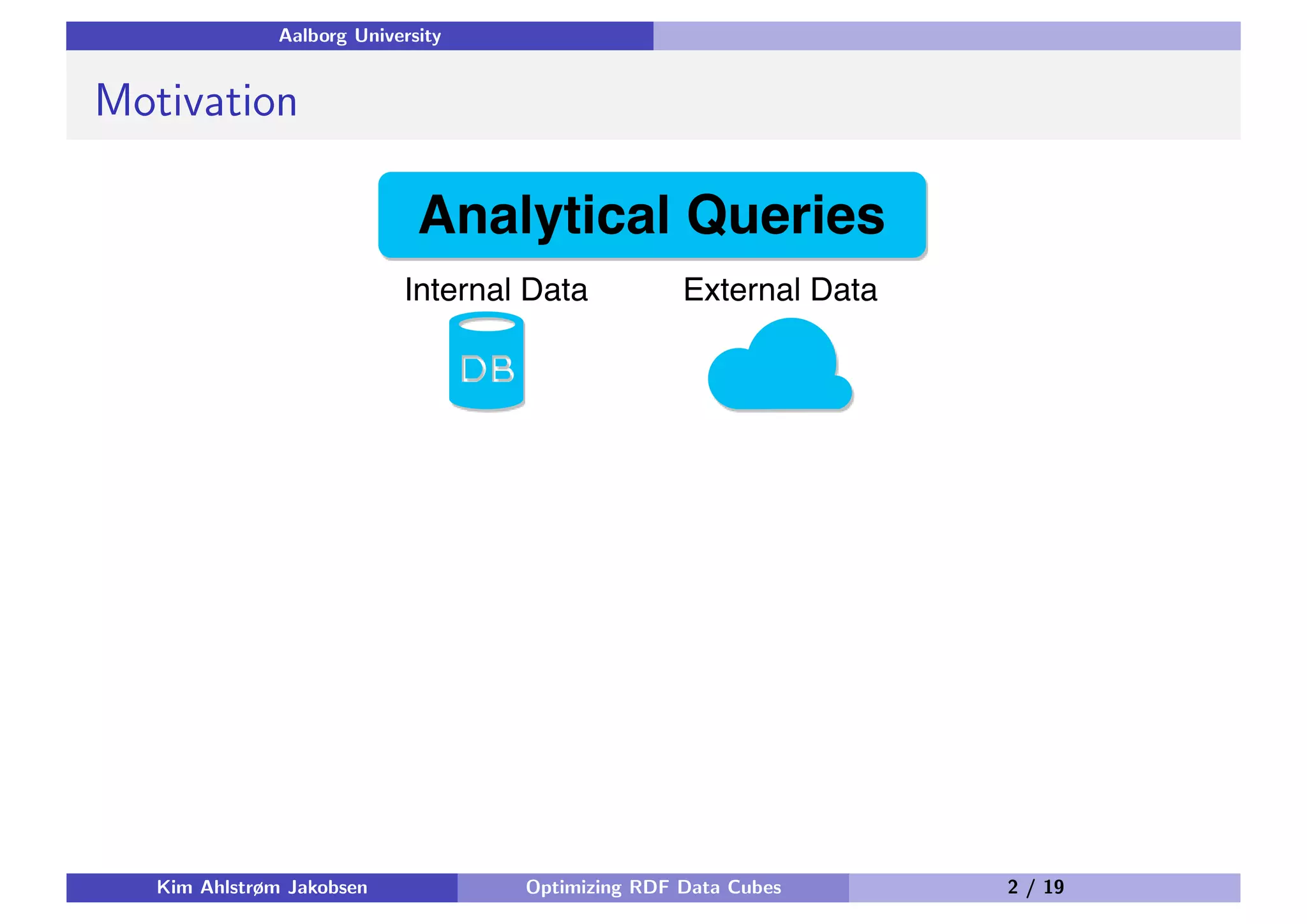 Aalborg University Motivation Kim Ahlstrøm Jakobsen Optimizing RDF Data Cubes 2 / 19 
