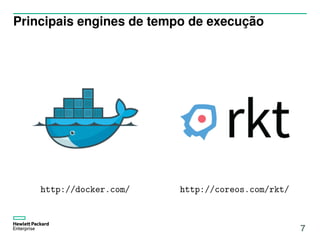Principais engines de tempo de execução
http://docker.com/ http://coreos.com/rkt/
7
 