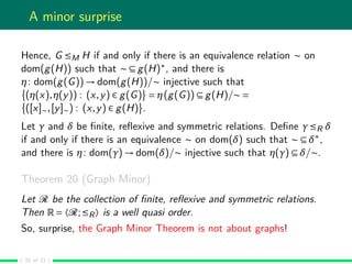 A minor surprise
Hence, G ≤M H if and only if there is an equivalence relation ∼ on
dom(g(H)) such that ∼ ⊆ g(H)∗
, and th...