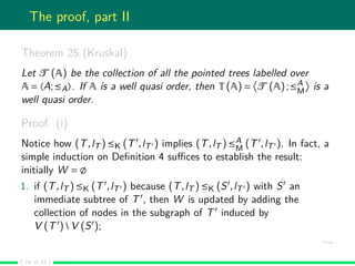 The proof, part II
Theorem 25 (Kruskal)
Let T (A) be the collection of all the pointed trees labelled over
A = 〈A;≤A〉. If ...