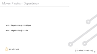 Maven Plugins - Dependency
mvn dependency:analyze
mvn dependency:tree
20
 
