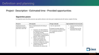 Definition and planning
Project - Description - Estimated time - Provided opportunities
11
 