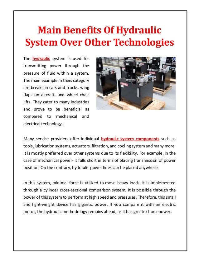 Main Benefits Of Hydraulic System Over Other Technologies