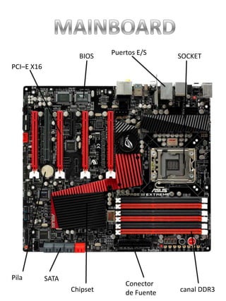 MAINBOARD Puertos E/S BIOS SOCKET PCI–E X16 Pila SATA Conector de Fuente canal DDR3 Chipset 