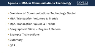 4
Agenda – M&A in Communications Technology
 Overview of Communications Technology Sector
 M&A Transaction Volumes & Trends
 M&A Transaction Values & Trends
 Geographical View – Buyers & Sellers
 Example Transactions
 Summary
 Q&A
 