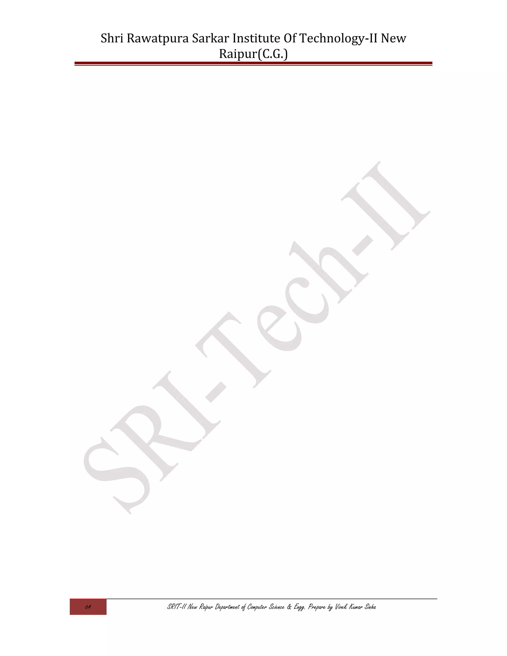 Shri Rawatpura Sarkar Institute Of Technology-II New
Raipur(C.G.)
64 SRIT-II New Raipur Department of Computer Science & Engg. Prepare by Vivek Kumar Sinha
 