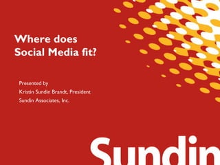 Where does
Social Media fit?
Presented by
Kristin Sundin Brandt, President
Sundin Associates, Inc.

 