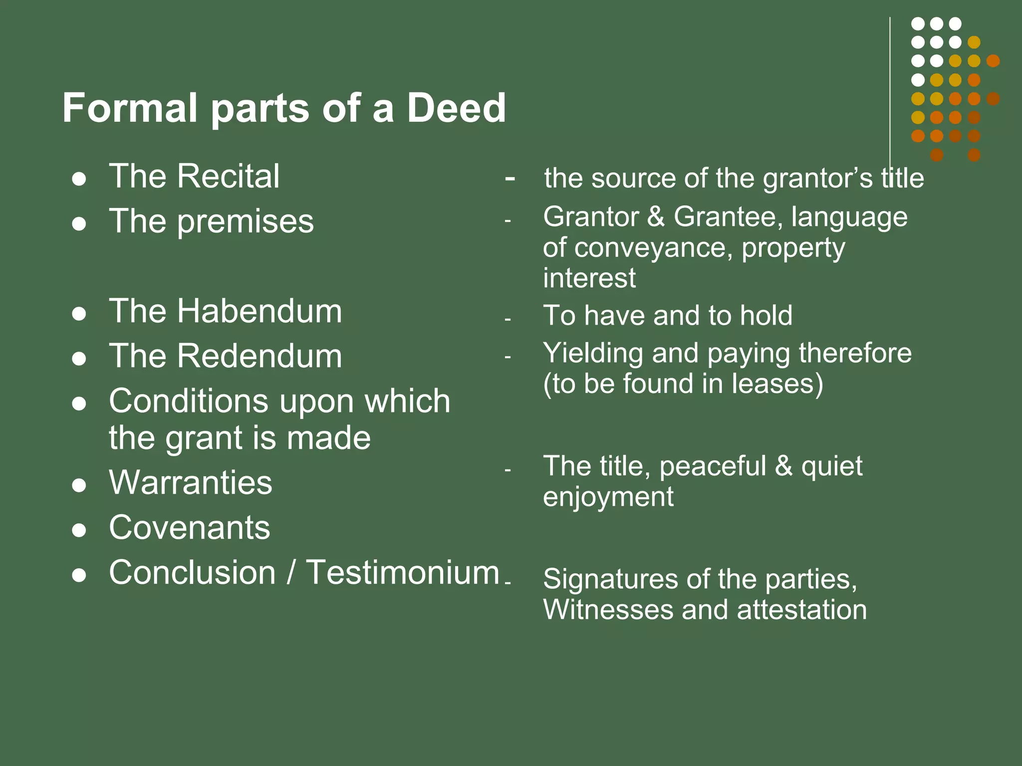 Main Elements of a Deed | PPT