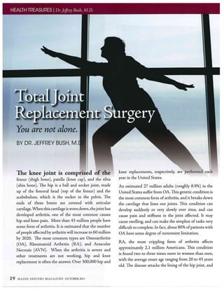 Jeff Bush article on Joint Replacement - Maine Seniors October 2011