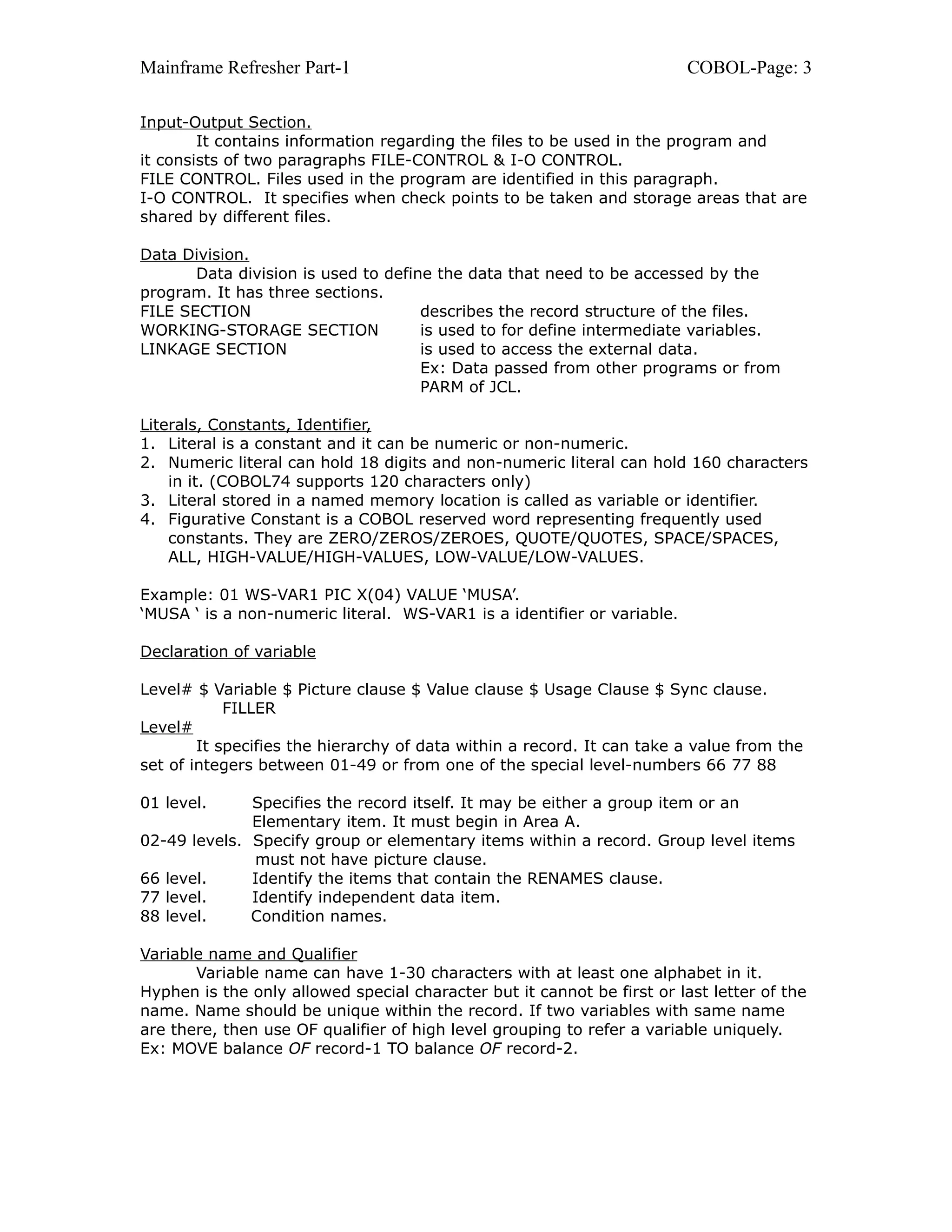 Pdf Example Mainframe Mainframe refresher-part-1 | PDF