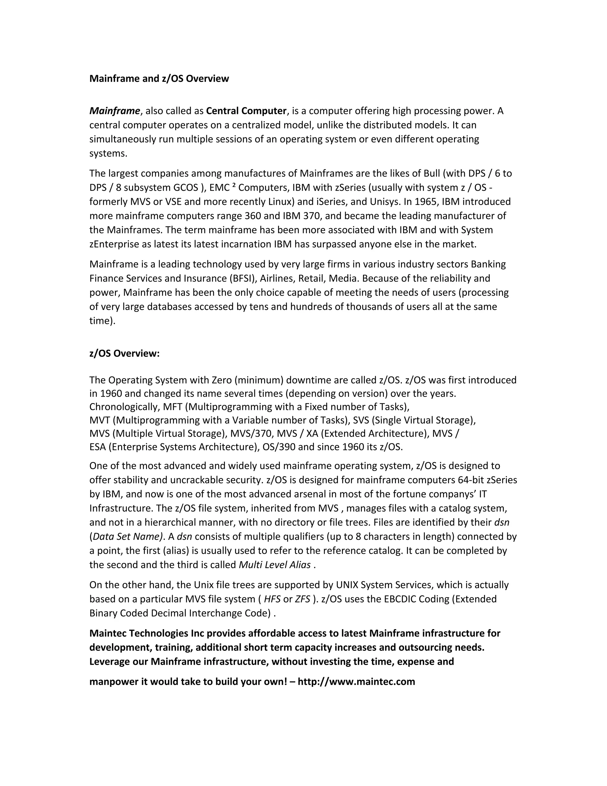 Mainframe and Z/OS overview | PDF