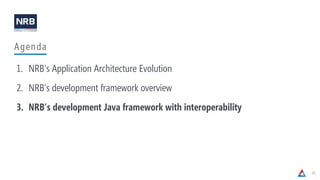 69
Agenda
1. NRB’s Application Architecture Evolution
2. NRB’s development framework overview
3. NRB’s development Java fr...