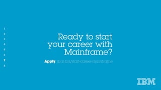 Ready to start
your career with
Mainframe?
Apply: ibm.biz/start-career-mainframe7
 