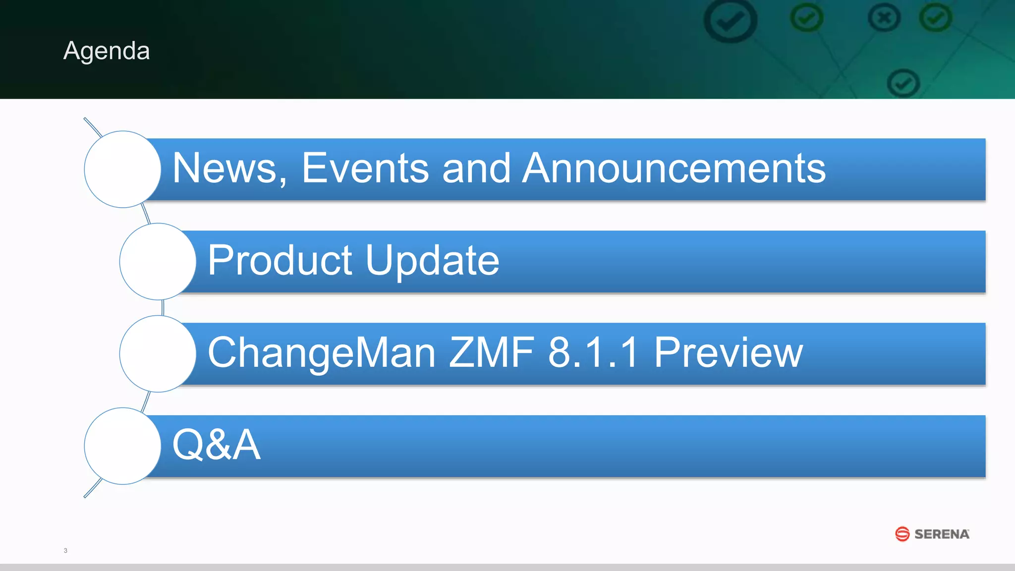 3
News, Events and Announcements
Product Update
ChangeMan ZMF 8.1.1 Preview
Q&A
Agenda
 