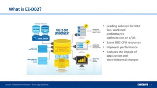 6
What is EZ-DB2?
Syncsort Confidential and Proprietary - do not copy or distribute
• Leading solution for DB2
SQL workload
performance
optimization on z/OS
• Saves DB2 CPU resources
• Improves performance
• Reduces the impact of
application and
environmental changes
 