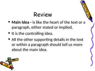 MAIN IDEA AND DETAILS for Grade 3 ELM.ppt