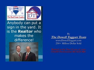 By The Dowell Taggart Team www.DowellTaggart.com 250+ Million Dollar Sold Ranked in the Top 10 out of over 150,000 Professional REALTORS  