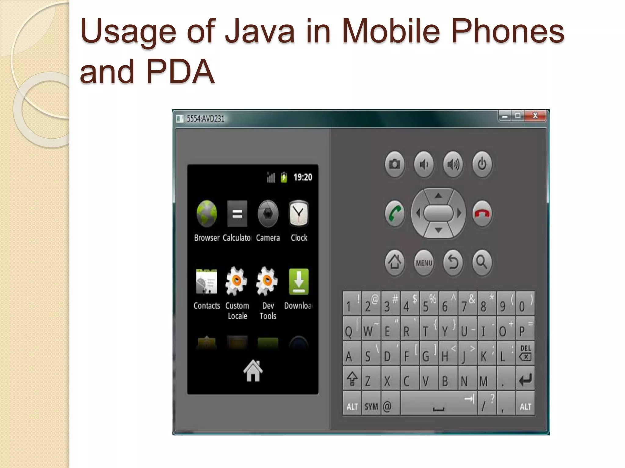 Usage of Java in Mobile Phones
and PDA
 