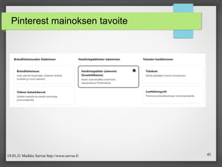 19.05.21 Maikku Sarvas http://www.sarvas.fi 45
Pinterest mainoksen tavoite
 