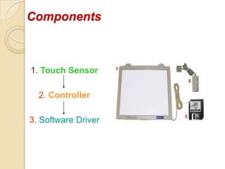 Components

1. Touch Sensor
2. Controller
3. Software Driver

 