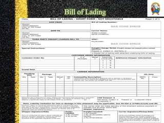 Bill of Lading
 