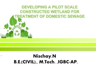 DEVELOPING A PILOT SCALE
CONSTRUCTED WETLAND FOR
TREATMENT OF DOMESTIC SEWAGE
Nischay.N
B.E.(CIVIL)., M.Tech. ,IGBC-AP.
,
 