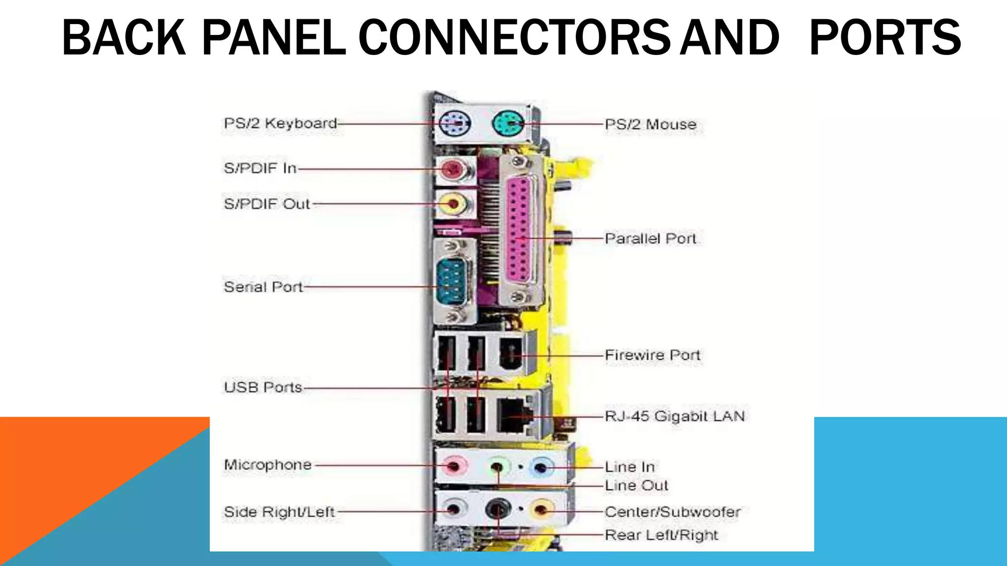 BACK PANEL CONNECTORSAND PORTS
 