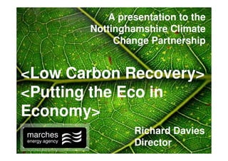 A presentation to the
       Nottinghamshire Climate
            Change Partnership


<Low Carbon Recovery>
<Putting the Eco in
Economy>
                Richard Davies
                Director
 